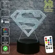 SUPERMAN LOGO MAN OF STEEL 3D LED Battery USB Night Light 7 Colour Changing Lamp