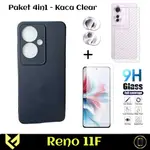 LAYAR 新包裝 4IN1 手機殼黑色 OPPO RENO 11F 軟殼高級黑色免費鋼化玻璃屏幕鋼化玻璃相機 GARS