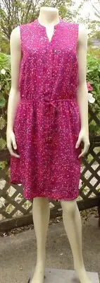 NWT APT 9 SLEEVELESS VNECK PINK GEOMETRIC DRAWSTRING WAIST LINED SHIRT DRESS M L