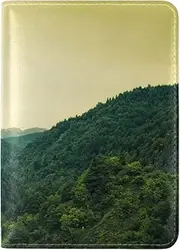 [ZHUOYUETT] Wood Lodge Solitude Mountains Green Leather Passport Holder Cover Case Travel One Pocket