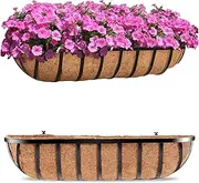 HFHOME 24" Wall Trough Planter with Coco Liner, Rectangular Wall Mounted Basket with Trough Liner, Fence Flower Baskets, Ideal for Planting flowers on the Balcony or Garden Railing (2 Pack)