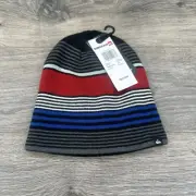 Quicksilver Treeble Youth Beanie Hat OSFM Gray Red Striped