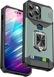 Case for iPhone 16/16 Plus/16 Pro/16 Pro Max, Push Window Card Shockproof Car Mount Protection Cover Magnetic Frosted Shell,16plus,Green