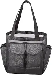 Perfk Mesh Shower Tote Beach Bag Organizer,Multipurpose Toiletry Organizer Shower Tote Bag for Swimming Camping Gym Travel Summer, Black
