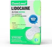 CARELAND 4% Lidocaine Knee Patches Plus 1% Menthol,20 Pcs Waterproof Maximum Strength Back Pain Relief Products Patches with Border,for Knee Shoulder Pain Relief
