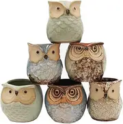 6 Pcs Owl Pots, Succulent Plant Pots, Ceramic Succulent Bonsai Pots with Drainage Hole, Small Cute Flower Pots Plant Holder Container, Home Office Garden Decoration