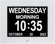 8 Inch Extra Large Calendar Day Date Time Clock with Non-Abbreviated Day Month D