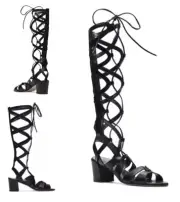 Stuart Weitzman Grecian Gladiator Black Leather Lace Up Back Zip Sandal 8.5 NEW