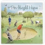 Welsh Birthday Card For Men - 'Golf Bunker' - Milo's Gallery Collection - Welsh Language Golf Birthday Card - Men's Welsh Birthday Card - Pen-blwydd Hapus