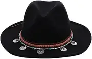 [WRITWAA] Woolen Hat Jazz Hat for Women Belt Buckle Fedora Hat Fedora Hats for Women Knit Hats Caps for Women Ladies Hat Retro Hat Stylish Hat Hats & Caps Black Felt