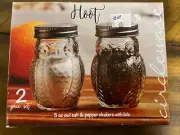 Circleware Hoot Owl Glass Salt and Pepper Shakers Set of 2 Clear 5 oz NEW