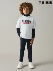 Reiss White/Red/Navy Blake 100% Cotton Jersey Alpine Races Print T-Shirt (E87466) | $45