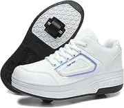 Roller Shoes for Girls Kids Shoes with Wheels Roller Skate Sneakers Detachable Wheelies Shoes for Boys, White-999, 13 Little Kid