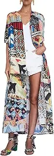 [LONGBIDA] Women's Bohemian Floral Print Short Sleeve Kimono Loose Cardigan Lightweight Cover Up