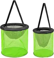 Fishing Basket for Caught Fish - Folding Live Lure Storage Cage,Portable Floating Mesh Fish Basket for Crayfish Catfish Live Bait Storage Saltwater Freshwater Fishing Clamming Crabbing
