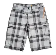 Lee Dungarees Boys Grafton Quick Dry Cargo Shorts Gray Plaid 16 Regular NWT