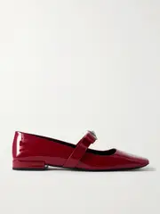 [Versace] Versace - Gianni Ribbon Embellished Patent-leather Mary Jane Ballet Flats - Red - IT38 IT 38 Red