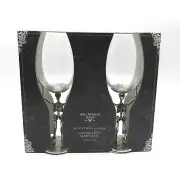 HALLOWEEN GOTHIC SKELETON SPOOKY WINE COCKTAIL GLASSES GOBLETS SET OF 2 NEW