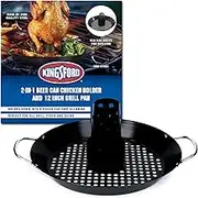 Kingsford Beer Can Chicken Holder & Grill Pan – 2-in-1 Non-Stick Carbon Steel Roasting Rack & 12" Perforated BBQ Pan for Crispy, Juicy Grilled Chicken