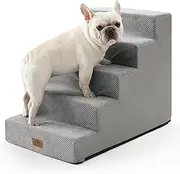Straight Dog Stairs, Small Pet Steps with Leakproof Cover, High Density Foam Cat Ramp for High Bed Car, Lightweight, Durable, 29.5x19.7x23.6 inch, 5 Tiers, Grey