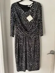 Anthea Crawford Black Cheetah Dress 18 NEW WITH TAGS