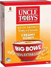 UNCLE TOBYS Oats Quick Sachets Honey, Big Bowl 30 Percent Extra, 8 Sachets