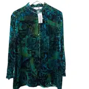 CHICO'S Velvet Top Medium (Chicos 2) Blue Green Paisley Silk Rayon Women Evening