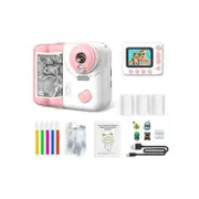 1080P Instant Print Camera 2.4 Inch IPS Screen with Thermal Printing Paper 32GB TF Card Digital Children Toy Camera-Pink