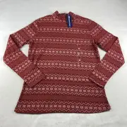 North Crest Shirt Womens Medium Red White Snow Flake Mock Neck Long Sleeve New