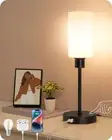 19" Glass Table Lamp with Full Body Touch Control, Modern Bedside Lamp, Black