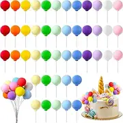 Sieral 60 Pcs Mini Balloon Cake Toppers Rainbow Round Balls Cupcake Toppers for Birthday Baby Shower Wedding Party Decorations, 12 Colors
