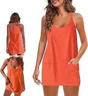 [Generic] Women's Summer Sleeveless Mini Dress, Dress with Shorts Underneath Summer Athletic Sleeveless Mini Dresses