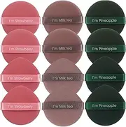 12 Pcs Powder Puff, Pure Cotton Face Soft Round Velour Makeup Puff for Loose Body Mineral Powder Cosmetic Foundation Blender Beauty, Wet Dry Washable Makeup Sponge Tool (Brown, Pink, Green)