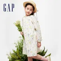在飛比找momo購物網優惠-【GAP】女童裝 純棉印花圓領長袖洋裝-白色(890489)