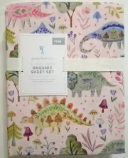 NWT POTTERY BARN KIDS FLORAL DINOSAUR TWIN 100% COTTON SHEET SET w/ PILLOWCASE