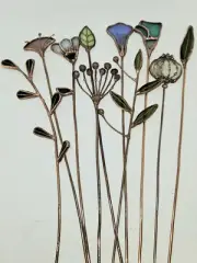 10 Stained Glass Wildflowers CopperPatina Handmade Suncatcher Plant Garden Stake