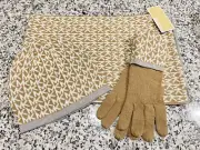 NWT MICHAEL KORS WOMEN SIGNATURE BEANIE HAT GLOVES SCARF SET CAMEL TAN GREY $142