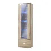 Oikiture Display Cabinet Buffet Sideboard LED Light Storage Cupboard Natural