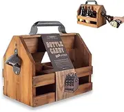 MOMOGEE Wooden Bottle Caddy with Metal Bottle Opener Wine Storage Rack Beer Carrier Bear Buckets for 6 Bottles