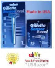 16 Gillette Sensor Excel Razor blade Metal Shaver Handle Made USA 1993 15 Refill