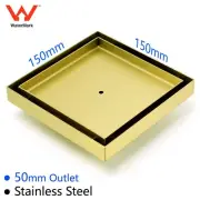 150x150mm Tile Insert Floor Drain Square Shower Grate 50mm Outlet Brushed Gold