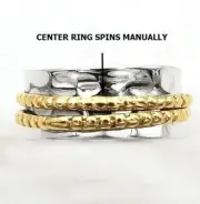 Two Tone Meditation Spinner 925 Solid Sterling Silver Band Ring Sz 8.5