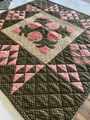 Handmade Patchwork Quilt Floral Appliqué Candlemat 24”