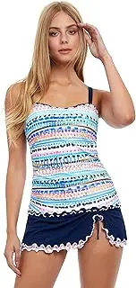 [Profile by Gottex] Women's Standard Spritz E Cup Tankini, Multi Blue, 34E, Multi Blue, E