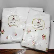 Vtg White pink Trim Roses Springmaid Cotton Double Full Flat Sheet 2 Pillowcases