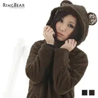 在飛比找樂天市場購物網優惠-外套--冬天最可愛款式豹紋內裡連帽毛毛小熊外套(黑.咖M-2