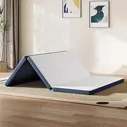 [LINSY LIVING] Foldable Mattress Single Size 3 Inch Gel Memory Foam Trifold Portable Mattress with Removable Washable Tencel Cover Folding Travel Sleeping Pad 74”L*25”W*3”H White
