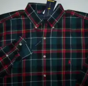 NWT Ralph Lauren BLACK/GREEN/RED PLAID Performance Flannel Shirt LT POLO PONY