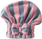 Hair Towel Wrap for Women Stripe Absorbent Quick Dry Hair Turban for Drying Curly Long Thick Hair Hat Wrapped Towel(Gray)