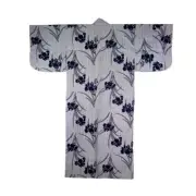 Japanese Robe Yukata Kimono Women's Indigo Blue Iris Design 58"